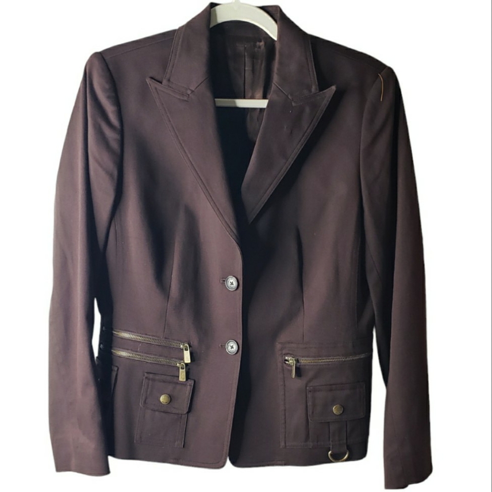 Michael M Kors Vtg Cargo Cotton Notched Lapel Brown Business Blazer Career Sz L